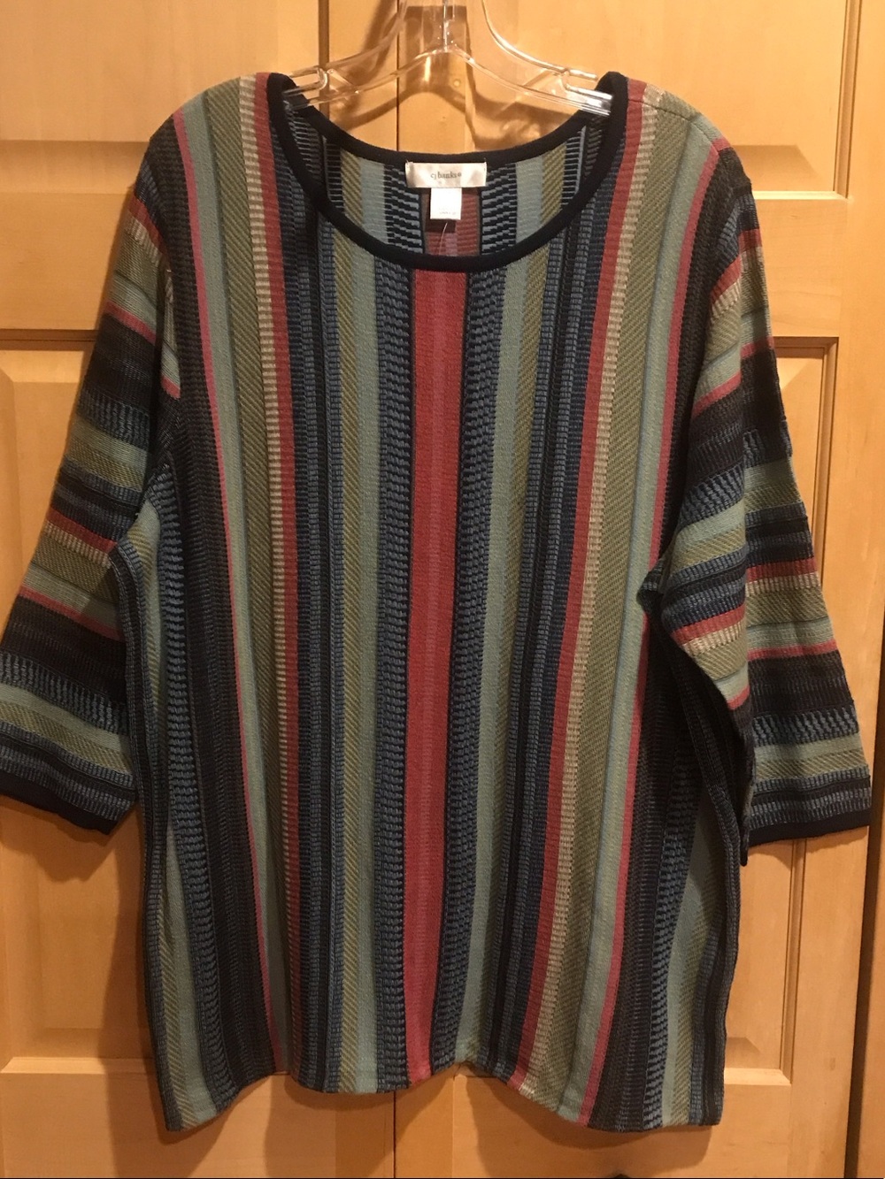 New CJ Banks Multicolor Vertical Stripe Tunic - Navy, Olive & Rust